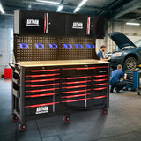 19 Drawers Rolling Tool Chest Large Mobile Workbench Heavy Duty Wood Top Tool Cart on Wheels Mechanic Toolbox Storage Cabinet for Garage, Workshop, Warehouse, Laboratory, with 2 Upper Cabinets WTRAVEL