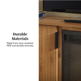 Walker Edison Arundo Reeded TV Stand with Fireplace & Storage, 70" Fireplace, English Oak Walker Edision