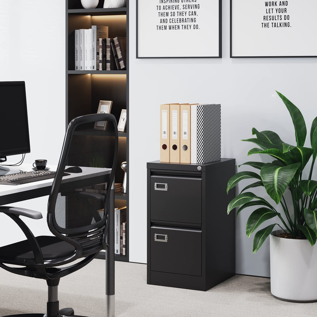 BYNSOE 2 Drawer File Cabinet with Lock Metal Vertical Filing Storage Cabinet Office Home Steel Vertical File Cabinets for A4 Legal/Letter Size Narrow File Cabinet Locked,Assembly Required BYNSOE