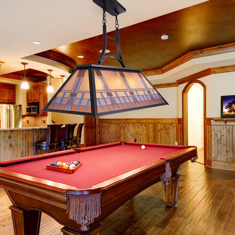 Tochic Vintage 3-Light Pool Table Light Pendant with Tiffany-Style Printed Shade for Game Room 7 ft/8 ft/9 Feet Snooker Billiards Light Man Cave Club Kitchen Island Bar Game Dinning Room TOCHIC