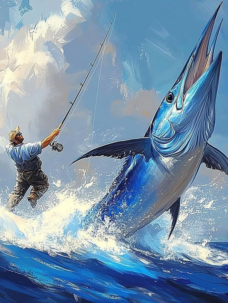 HLYSKXKBEC Fishing Diamond Painting Kits for Adults Beginners, Sea Fishing Tuna DIY Diamond Art Paint with Round Diamonds Full Drill Art Painting Kit for Home Wall Decor Gifts 12x16inch HLYSKXKBEC