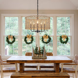 LASENCHOO 5 Lights Rattan Wicker Drum Chandeliers for Dining Room, Dia 19" Drum Pendant Light Fixture Hanging Boho Chandelier for Living Room Kitchen Entryway Hallway Bedroom, Height Adjustment LASENCHOO