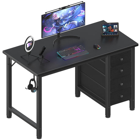 Lufeiya Small Gaming Desk with 4 Fabric Drawers, 40 Inch Kids Girls Teen Cute Study Desk for Bedroom, Work Computer Writing Table Desks for Small Space Home Office, Black Lufeiya