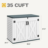 DWVO Outdoor Storage Shed, Weatherproof Resin, 35 Cu Ft Capacity, Horizontal Design, X-Shaped Lockable Door, Suitable for Bike, Garden Tools, Trash Cans, Light Gray DWVO