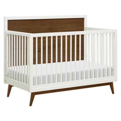 Babyletto Palma 4-in-1 Convertible Crib with Toddler Bed Conversion Kit in Warm White/Natural Walnut, Greenguard Gold Certified