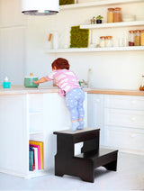 FANATU Wooden Two Step Stool - Heavy Duty 2 Step Stool for Adult and Kids - Holds up to 450Lb for Kichen/Bathroom/Bedside Step Stool (Walnut) FANATU
