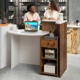 IFANNY Reception Desk, 48’’ Retail Counter w/Lockable Drawer & Storage Shelf, L-Shaped Reception Table, Wooden Computer Desk for Salon, Restaurant, Office (Rustic Brown) IFANNY