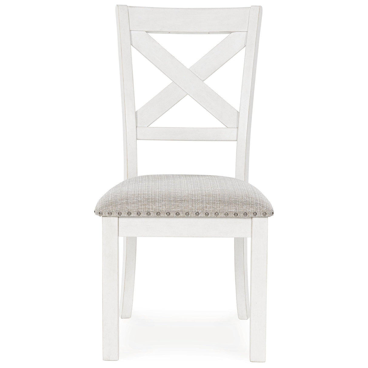 Signature Design by Ashley Robbinsdale Casual Upholstered Solid Wood Dining Chair with Nailhead Trim, Set of 2, White & Light Gray Signature Design by Ashley