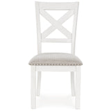 Signature Design by Ashley Robbinsdale Casual Upholstered Solid Wood Dining Chair with Nailhead Trim, Set of 2, White & Light Gray Signature Design by Ashley