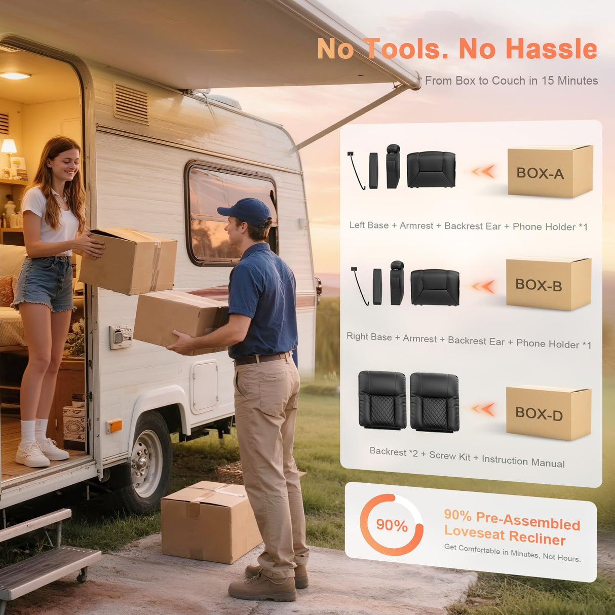 MOSGAT RV Loveseat Recliner Sofa, Reclining Loveseat Wall Hugger Recliners with USB Ports, Cup Holders, Insert Pockets, RV Recliners for Travel Trailers & Living Room, RV Furniture | RV Couch | Black MOSGAT