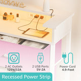 BOLUO Girls Dresser with LED Light and Charging Station for Bedroom 6 Fabric Drawer Dresser with USB Outlet Modern Pink BOLUO