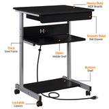 Yaheetech 22 in Laptop Computer Table Home Office Desk with Power Outlet for Small Space, Mobile Compact Corner Desk with Charging Station and USB Ports on Wheels, Student Writing Desk Table, Black Yaheetech