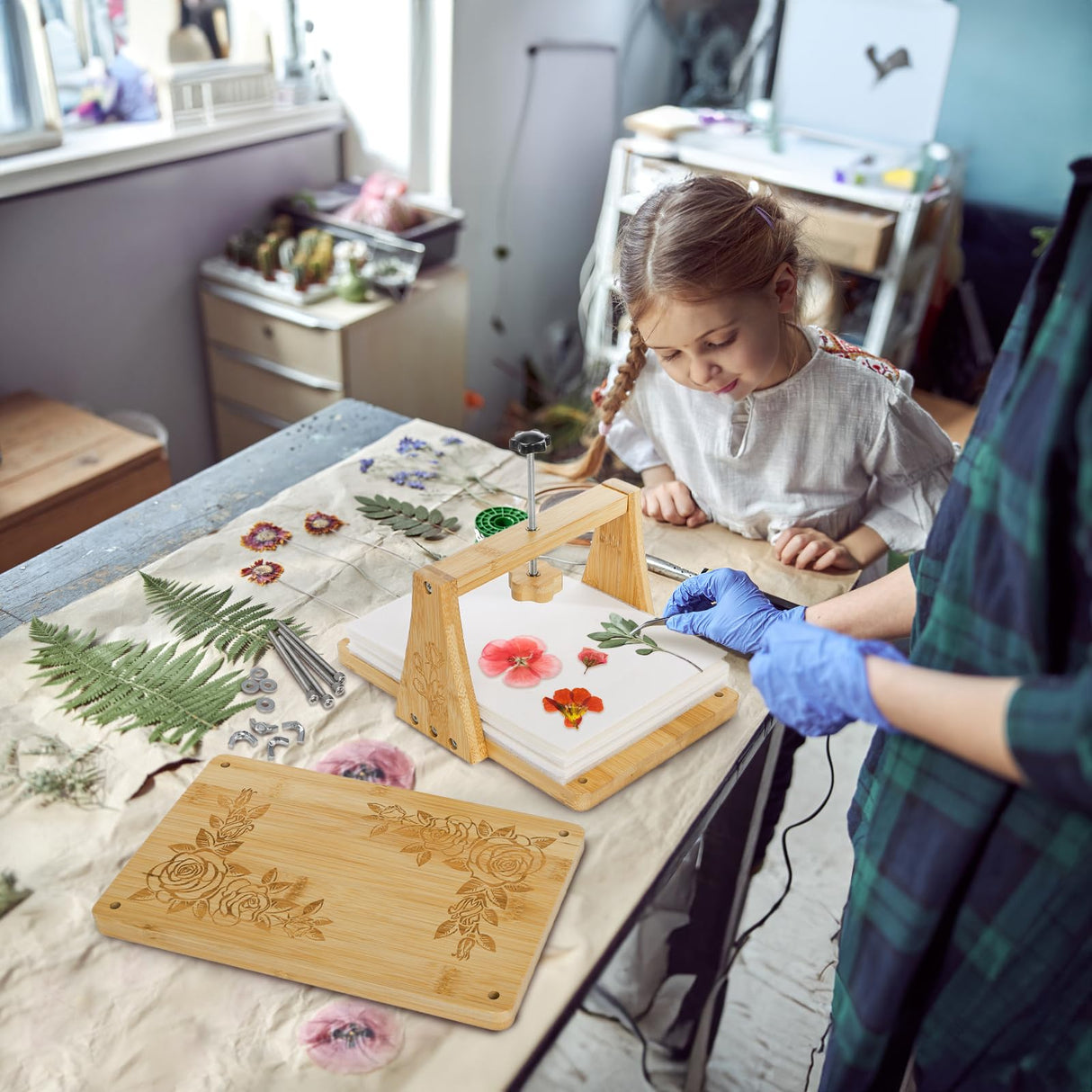 Pumtus Large Flower Press Kit, 6 Layers 11" x 7" Leaf Plant Preservation Kits, Even Pressure DIY Bamboo Floral Pressing Kit, Easy Pressed Arts and Craft Tool for Wedding Flower Preserve, DIY Lovers Pumtus