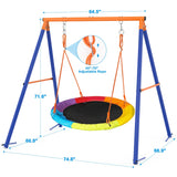 GIKPAL Saucer Swing with Stand for Kids Outdoor, 440lbs Swing Set with Heavy-Duty Metal Frame and Adjustable Ropes, Safe Waterproof Round Playset for Backyard Playground Park, Rainbow Color GIKPAL