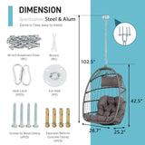 Patiorama Indoor Outdoor Egg Swing Chair Without Stand, Patio Wicker Rattan Hanging Chair w/Cushion, 350lbs Capacity, All Weather Foldable Hammock Chair Basket Chairs for Bedroom, Porch (Dark Grey) Patiorama