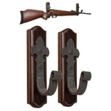 TESLYAR Gun Rack Wall Mount Hold Up Displays Horizontal Gun Rack and Shotgun Hooks Store Rifle Shotgun Bow Real Hardwood Hanger Brown TESLYAR