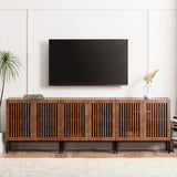 BVIUNTWO Farmhouse TV Stand for TVs up to 95 inch, 3 in 1 Entertainment Center TV Console with Storage Cabinets and Metal Base,Media Console for Living Room, Brown BVIUNTWO