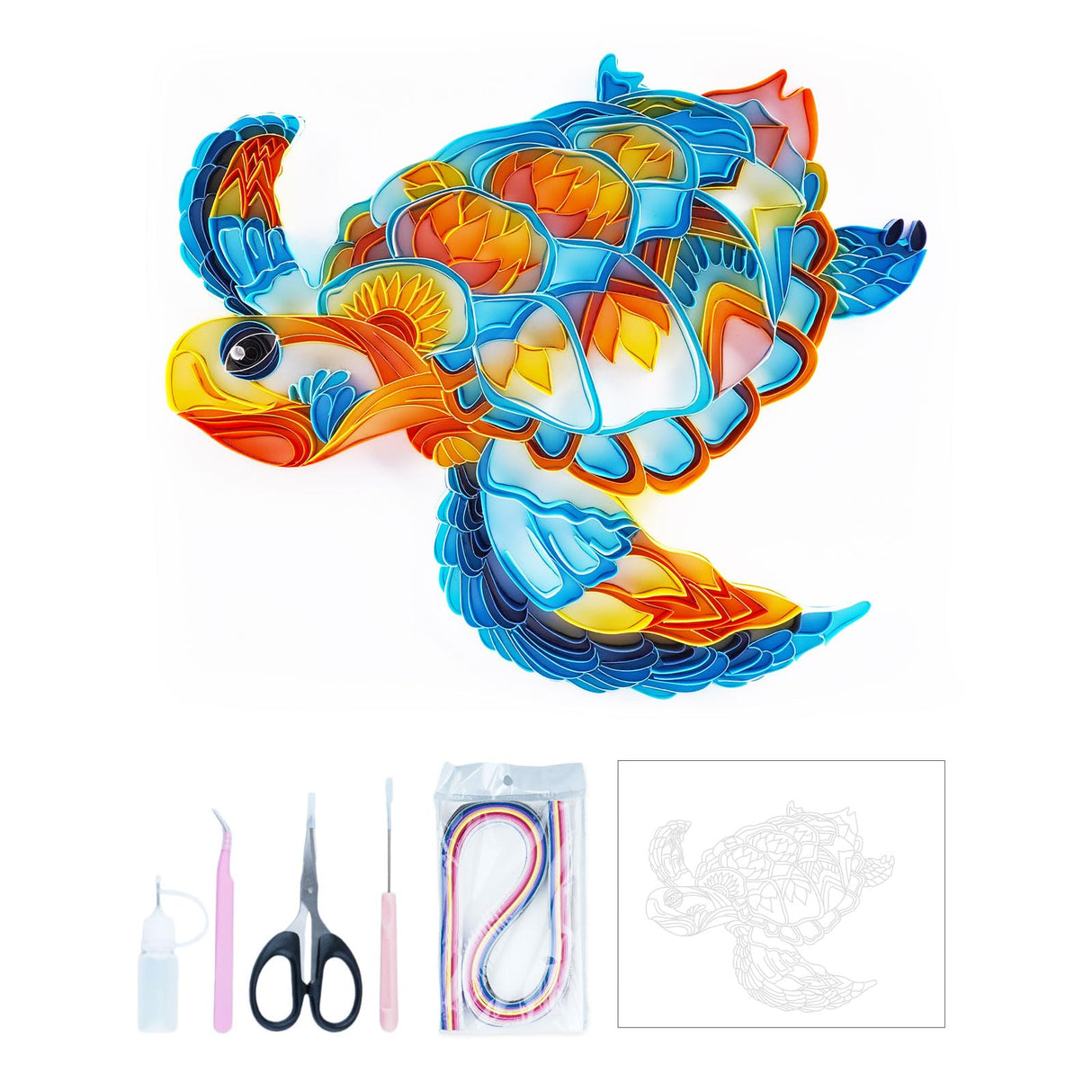 Uniquilling Quilling Kit, Paper Quilling Kits, 8 * 10-in Blue Turtle Paper Filigree Kits with Quilling Tools& Using Manual, DIY Quilling Artwork Modern Wall Art for Living Room Uniquilling