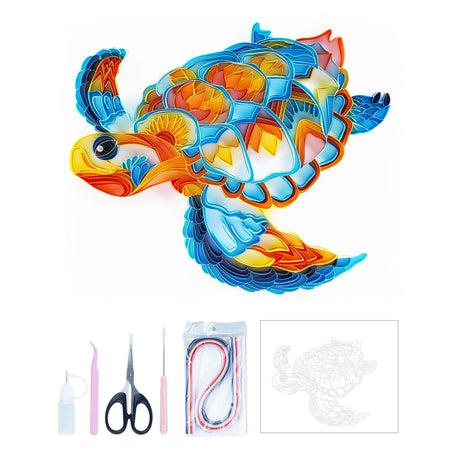 Uniquilling Quilling Kit, Paper Quilling Kits, 8 * 10-in Blue Turtle Paper Filigree Kits with Quilling Tools& Using Manual, DIY Quilling Artwork Modern Wall Art for Living Room Uniquilling