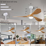 Ceiling Fans with Lights and Remote,52 Inch Unique Wood Ceiling Fan with Noiseless Reversible DC Motor,3 Blades,3 Downrods, for Farmhouse,Patio Living Room, Bedroom, Office,Indoor Outdoor（Raw wood） ducrew
