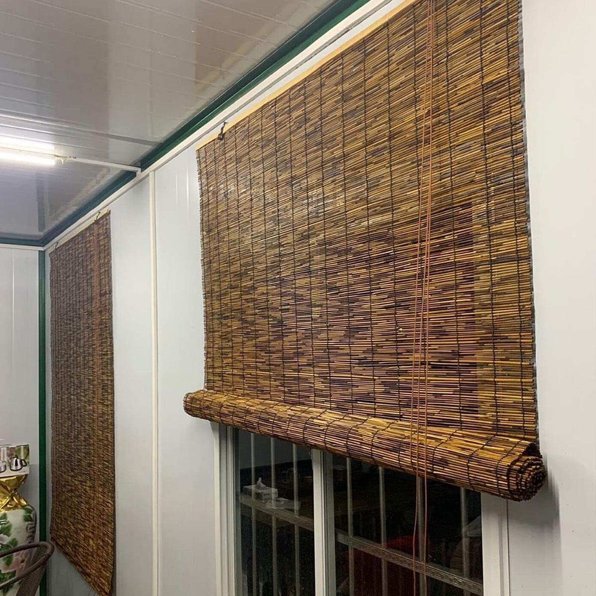 VSOYRA Bamboo Roller Window Shades, Thermal Insulated Bamboo Roll up Outdoor Blinds for Patios, UV Protection Bamboo Blind 20" 72" 75" 55" 30" 48" 24" Wide Cordless Roman Curtain VSOYRA