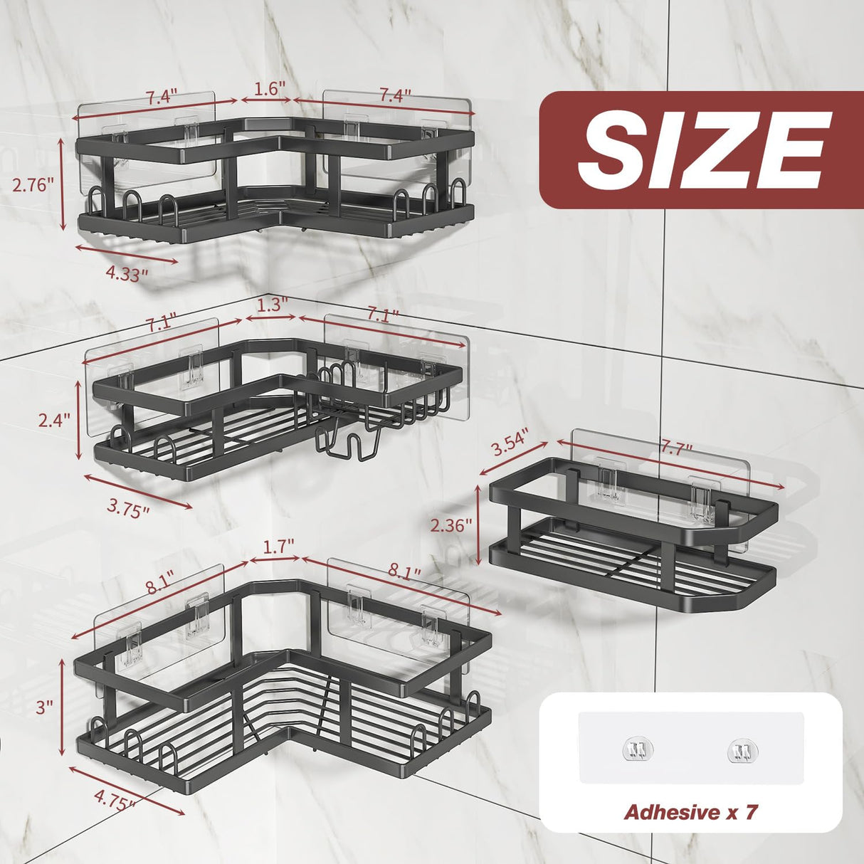 Youvip Adhesive Corner Shower Caddy with Soap Holder - Rustproof, No Drilling Shelves Wall Mounted, Organizer for Bathroom, Kitchen & Home Decor. Black, 4-Pack Youvip