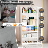 VINGLI Lockable Display Cabinet with Glass Doors & 5 Adjustable Shelves, 71" Tall White Metal Storage Cabinet Curio Liquor, Bookshelf Bookcase for Home Office Living Room Pantry Garage VINGLI