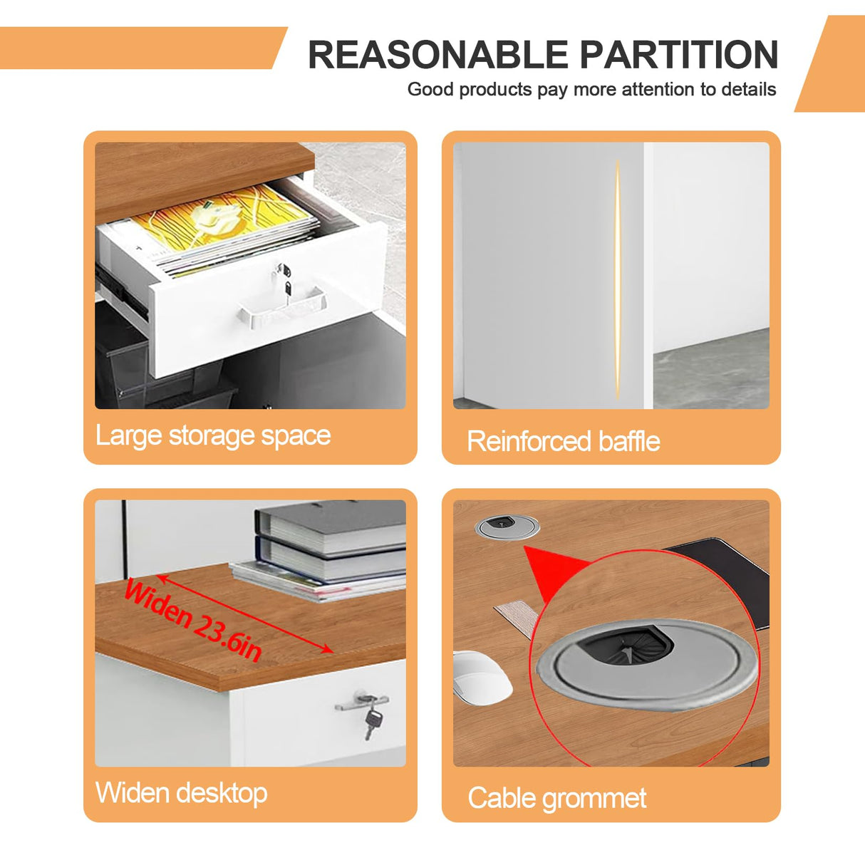 Thcbme Reception Desk with Lockable Drawer Office Front Desk Checkout Counter Wooden Reception Table for Beauty Salon Lobby Shop Retail White and Brown Right 71inch/180cm Thcbme