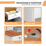 Thcbme Reception Desk with Lockable Drawer Office Front Desk Checkout Counter Wooden Reception Table for Beauty Salon Lobby Shop Retail White and Brown Right 71inch/180cm Thcbme