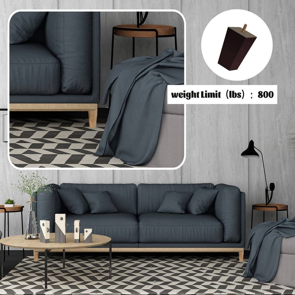 Txcucc Sofa Legs Square Bed Feet 5 inch Wood Replacement Leg for Furniture Set of 8, Dark Brown… Txcucc