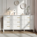 BAZELOR Farmhouse 9 Drawers Dresser for Bedroom, Wood Rustic Wide Dressers with Gold Handles, Wood Chest for Bedroom, Hallway, Entryway, White BAZELOR