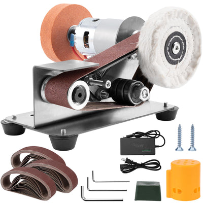 Junchamp Mini Belt Sander - 15 Degree Knife Sharpener Electric Bench Grinder Sanding Machine, 7 Adjustable Speed Buffer Polisher for Metal Wood DIY Handcraft, Tool & Knife Sharpening