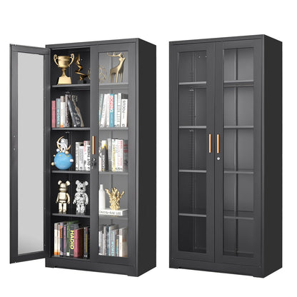 71" Tall Black Locking Cabinet, Metal Storage Cabinet with Glass Doors, Glass Display Cabinet, Curio Cabinet with 4 Adjustable Shelves, Cabinet for Home Office, Kitchen, Living Room- Assembly Required