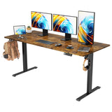 VVENACE 63 x 28 Electric Standing Desk Adjustable Height 4 Memory Preset, 4 Wheels, 2 Headphone Hook, Home Office Desk, Stand Up Sit Stand Desk Computer Table, Splice Board Rustic Brown VVENACE