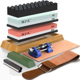 Knife Sharpening Stone Set,4 Side Grit 400/1000 3000/8000 Water Stone,Whetstone Kit with Non-slip Bamboo Base,Flattening Stone,Angle Guide,Leather Strop,Polishing Compound and Honing Guide. HJYC