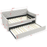 SLEERWAY Daybed with Trundle, Linen Upholstered Tufted Twin Size Day Bed Pull-Point Sofa Daybed Frame with Twin Roll-Out Trundle, No Box Spring Needed, Furniture for Bedroom, Living Room, Beige SLEERWAY