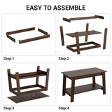 GarveeHome 2-Tie Coffee Table, Rustic Wood Living Room Tables with Open Rectangular Storage Compartment, Coffee Tables for Living Room, Outdoors, Home Office, Bedroom, Walnut GarveeHome