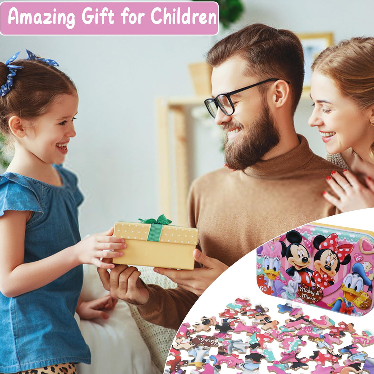 Mickey Mouse Puzzles for Kids Ages 4-8 60 Pieces Puzzles for Kids Ages 3-5 Minnie Mickey Puzzle for Girls and Boys Toys Jigsaw Puzzles in a Metal Box Educational Puzzles (Minnie Mickey 0686) doovide