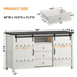 REAHOME Buffet Cabinet with Storage, 60" Sideboard Buffet Cabinet with Sliding Barn Doors & 3 Drawers, Farmhouse Wood Coffee Bar Cabinet Buffet Table for Kitchen, Dining Room,Living Room, White REAHOME