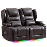 DRMBOOK RV Power Loveseat Recliner Sofa, Leather Double Wall Hugger Reclining Sofa, Home Theater Seating Chair with Cup Holders, 2 Person Couch RV Furniture for Living Room, Brown DRMBOOK