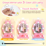 Costzon Kids Vanity, Girls Vanity Set with Mirror and Stool and Lights, Drawer, 2 in 1 Wooden Toddler Makeup Vanity Desk Dressing Table, Pretend Play Kids Vanity Table and Chair Set (Pink) Costzon