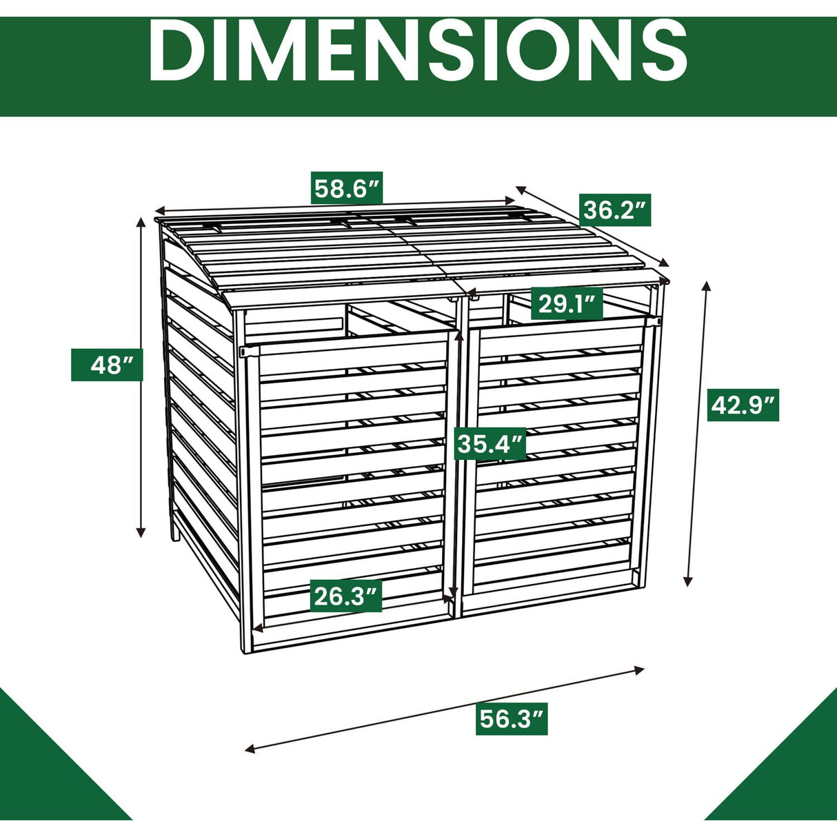 Hanover Outdoor Storage Shed, 4.9 ft. x 4 ft., Wooden Outdoor Shed for Trash and Recyclables with Locking Latch and Waterproof Roof, Durable Trash Sheds for Backyard, Patio, or Lawn Hanover
