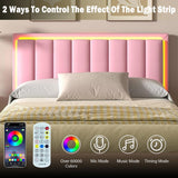 IMMERSTABLE Queen Bed Frame Pink with LED Lights, Upholstered Bed Frame Queen with Headboard, Heavy Duty Wood Slats Support, Noise-Free, No Box Spring Needed, Easy Assembly IMMERSTABLE