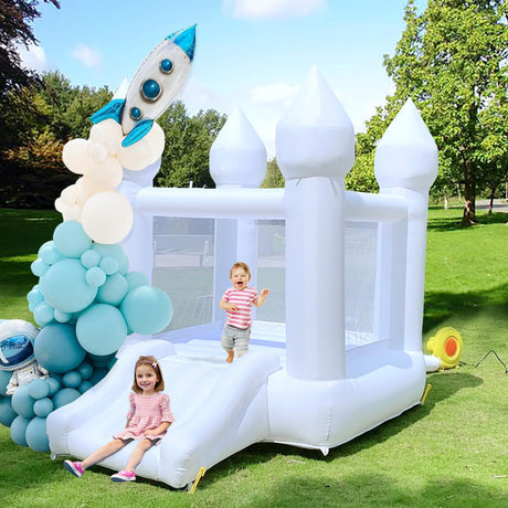 iLink-outer White Bounce House Indoor Outdoor Bouncy Castle for Kids 2-8 Oxford Toddler Bounce House with Slide Balloon & Blower,103 x 71 x 90 inch,Children's Birthday Party Easter Party Gifts iLink-outer