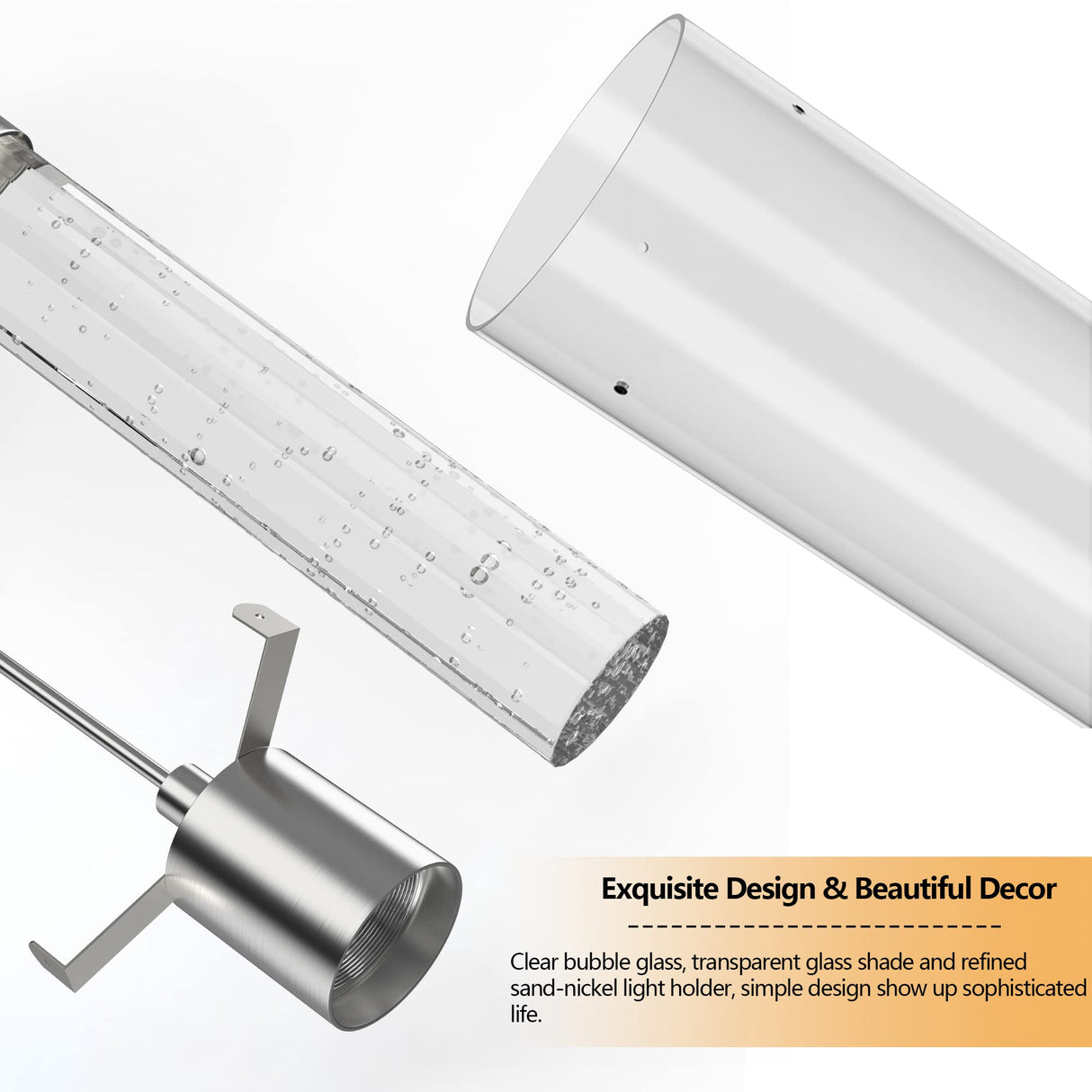 Esfos Pendant Ceiling Light Fixture, LED Kitchen Lighting Crystal Pendant Lights Kitchen Island, 1-Light Integrated Kitchen Hanging Light Fixture Modern Island Light with Bubble Glass Three Pack Esfos