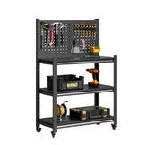 TOPASS WorkBench with Pegboard, Adjustable Heavy Duty Work Table with Wheels, Heavy Duty Workstation, Metal Tool Work Bench for Garage Warehouse Workshop, 48" H x 18" D x 34" W(with Pegboard) Topass