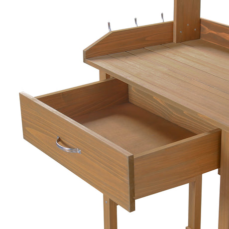 MUPATER Potting Bench Garden Table for Outdoors with Removable Stainless Sink, Planting Work Bench with Storage Shelves and Drawer, Natural Wood MUPATER