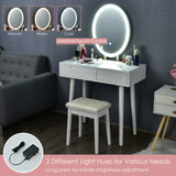 CHARMAID Vanity Set with Lighted Mirror, 3 Modes Adjustable Brightness Mirror, Makeup Dressing Table with Cushioned Stool, 2 Sliding Drawers with Divider, Modern Bedroom Vanity for Girls Women (White) CHARMAID