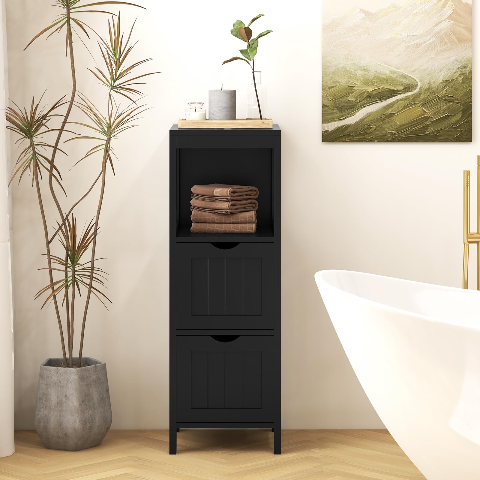 Tangkula Black Small Bathroom Storage Cabinet with 2 Removable Drawers - WoodArtSupply