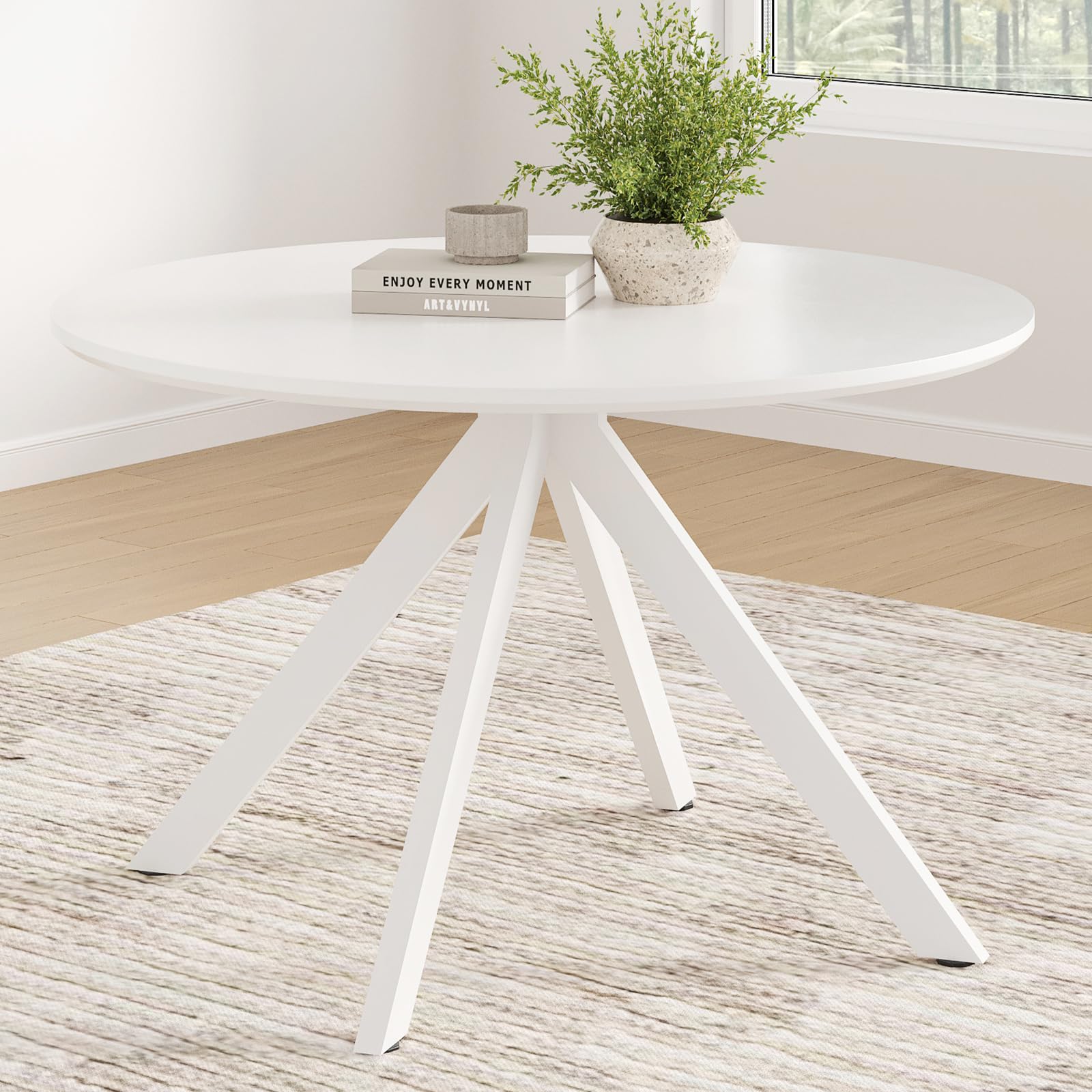 Farini White Dining Table for 4-6 Person,47" Round Wooden Dining Tabletop and Metal Frame for Home Kitchen Dining Desk (47 inch,120cm) - WoodArtSupply